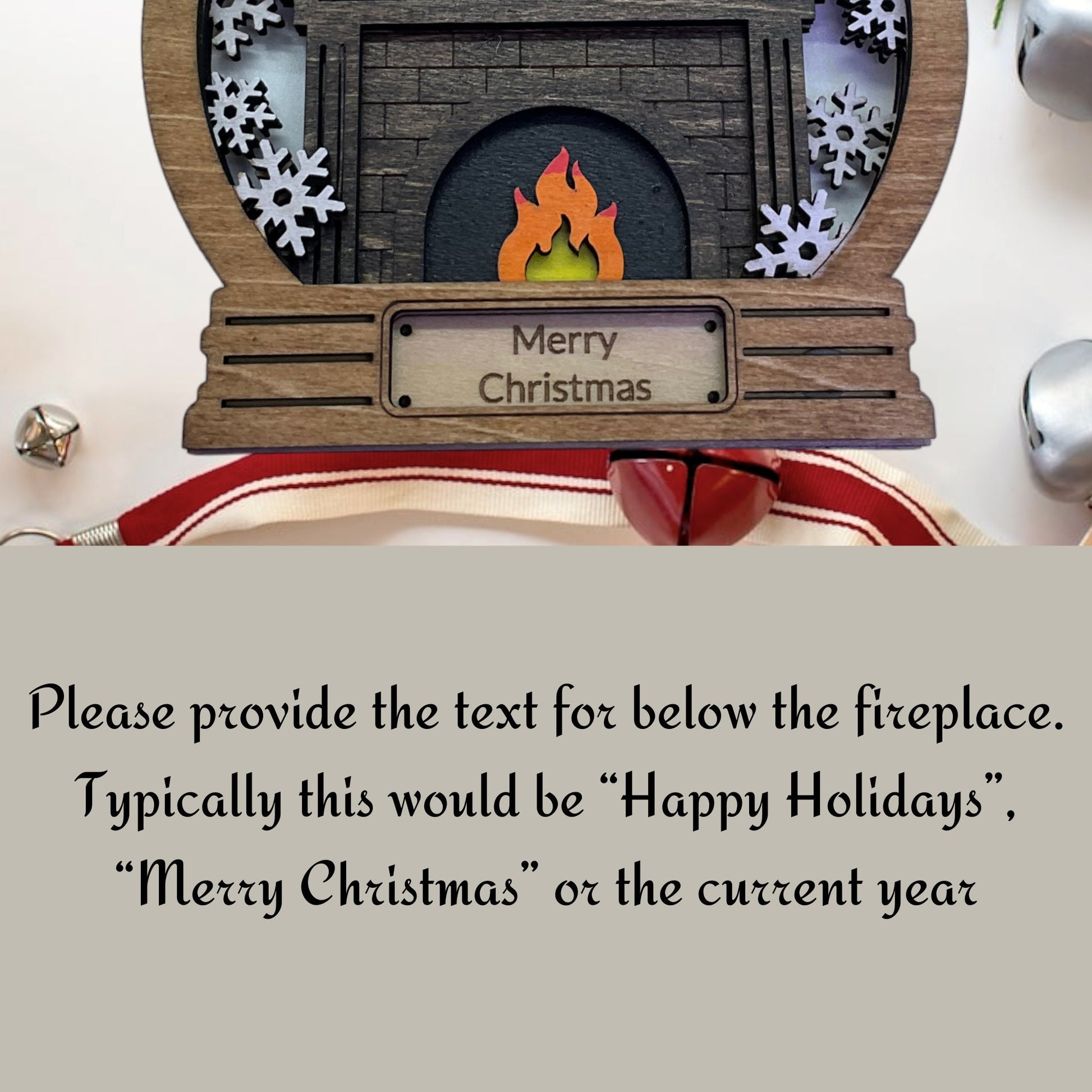 Custom Family Christmas Ornament: Wooden Fireplace, Personalized Xmas Tree Hanging