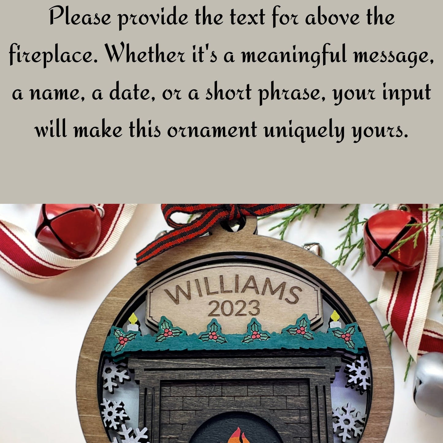 Custom Family Ornament, Fireplace Shape, Personalized Christmas Decoration, Xmas Tree Hanging, Holiday Gift