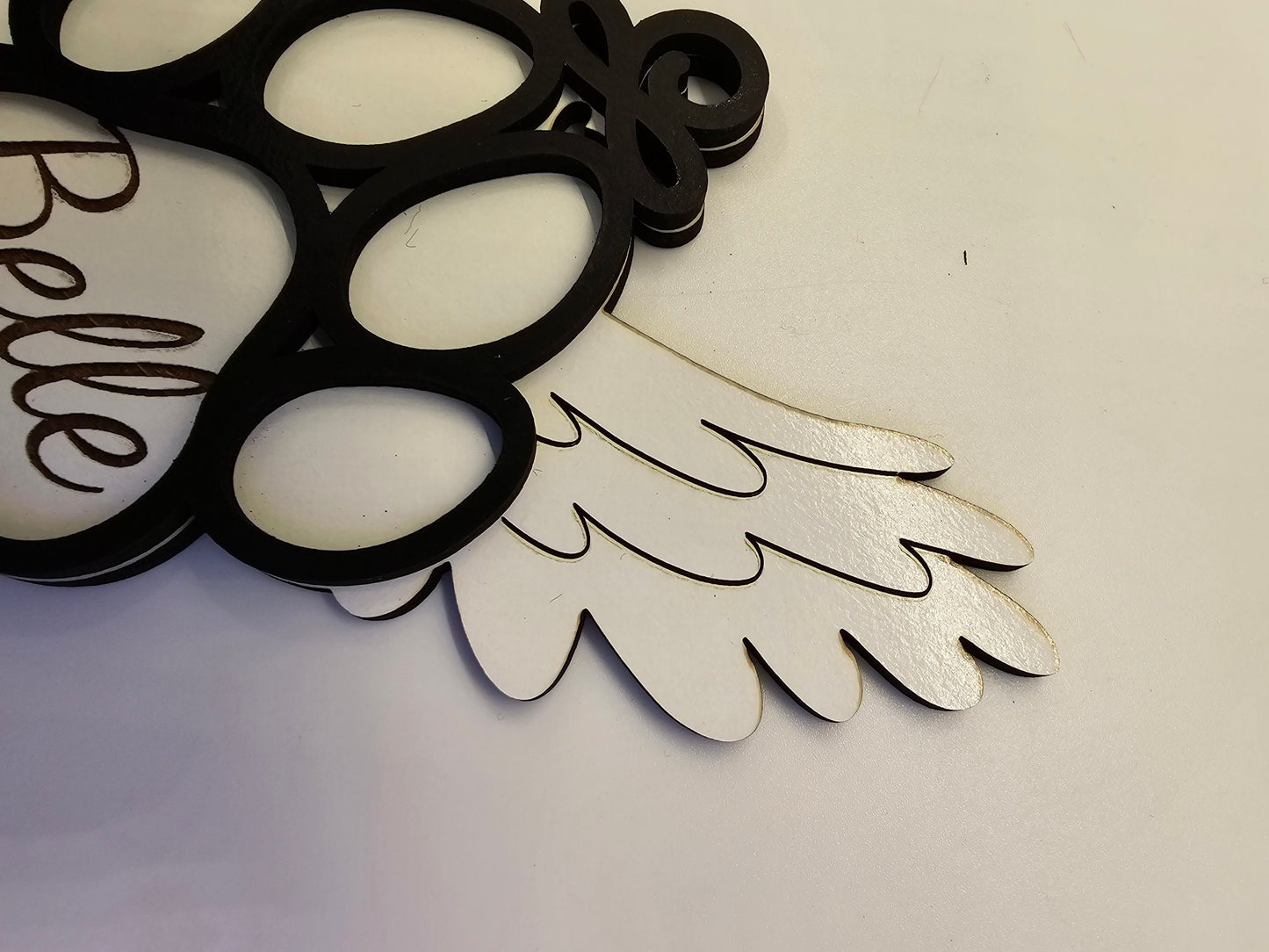 Personalized Pet Memorial Ornament: Engraved Wood Paw Print with Wings