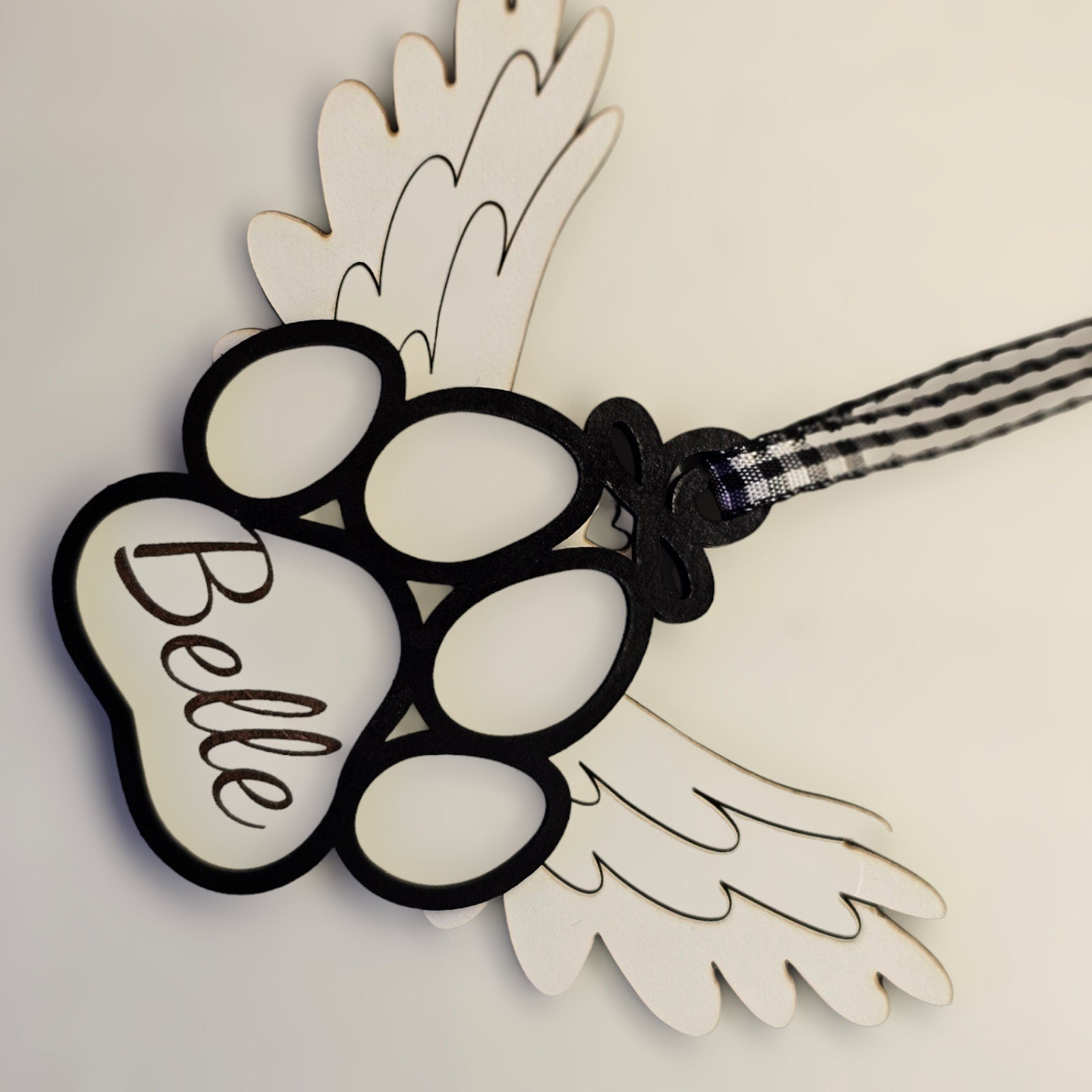 Personalized Pet Memorial Ornament: Engraved Wood Paw Print with Wings