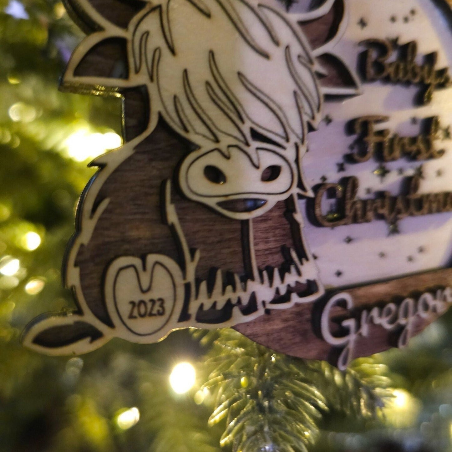 Baby's First Christmas Highland Cow, Cute Cow Ornament, Personalized Baby Gift, Holiday Decor