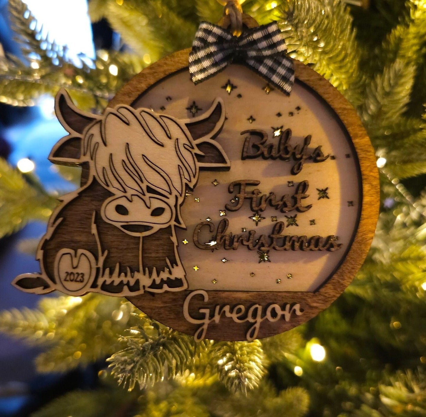 Baby's First Christmas Highland Cow, Cute Cow Ornament, Personalized Baby Gift, Holiday Decor
