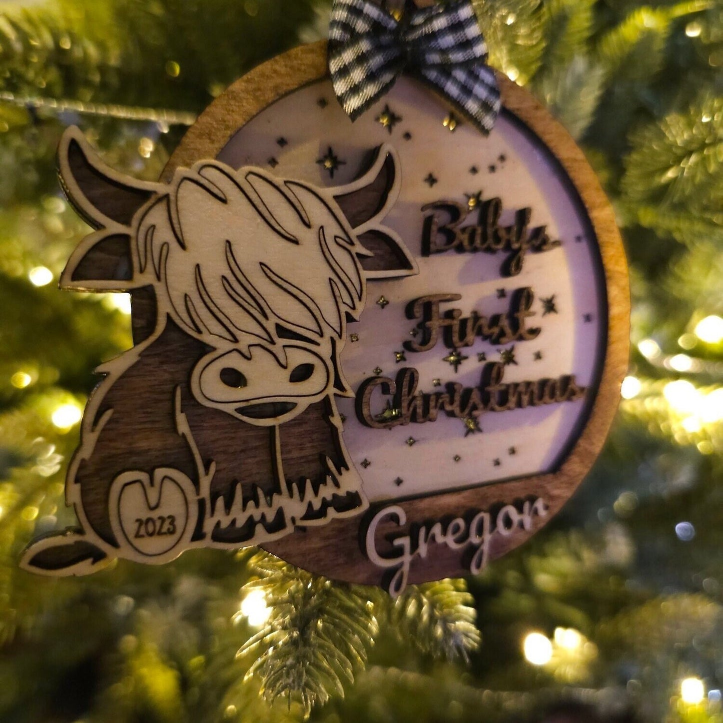 Baby's First Christmas Highland Cow, Cute Cow Ornament, Personalized Baby Gift, Holiday Decor