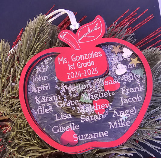 Personalized Teacher Apple Ornament: Custom Student Names Shaker Gift