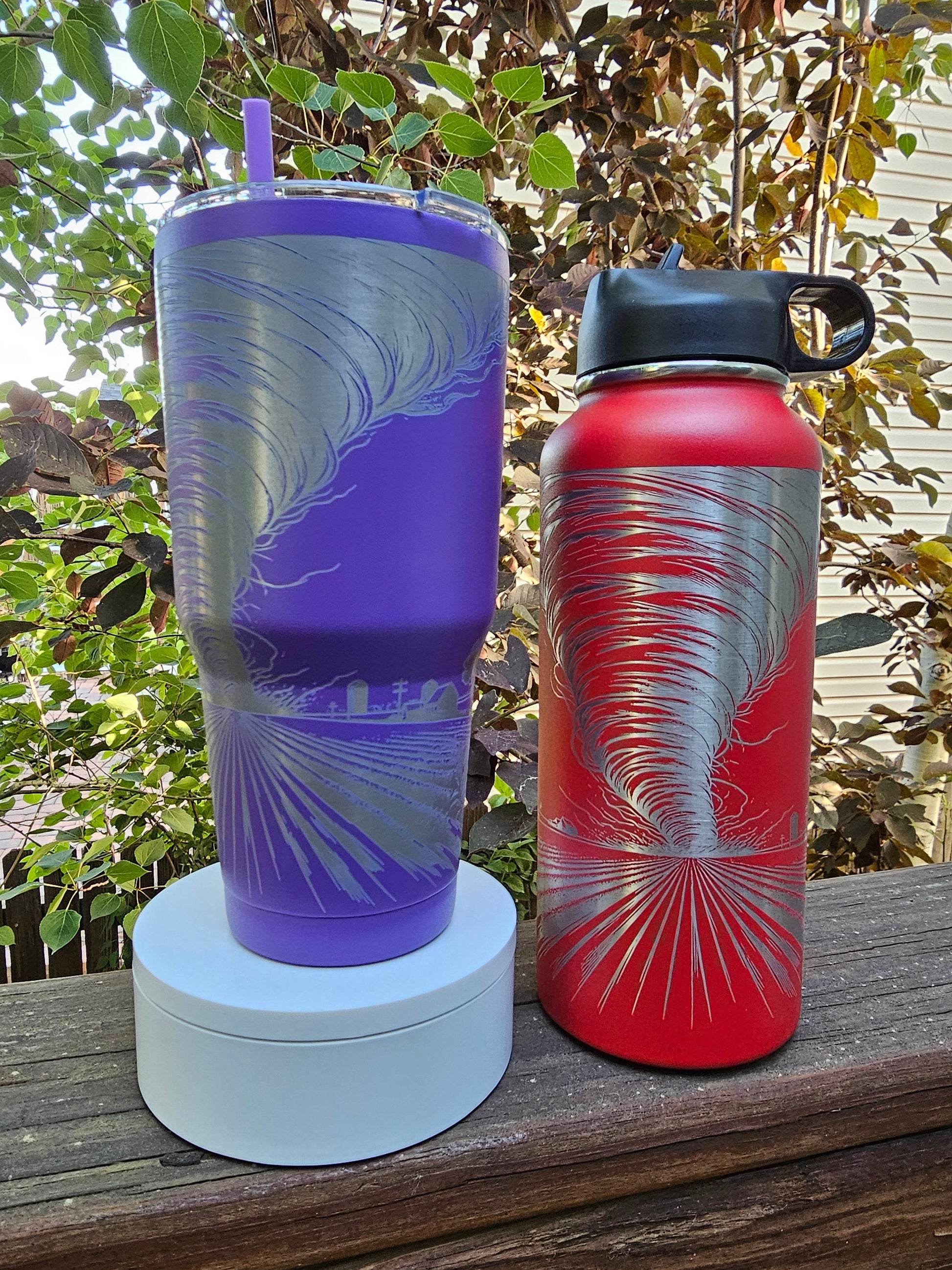 Tornado Engraved Tumbler: Stainless Steel Hydro Water Bottle