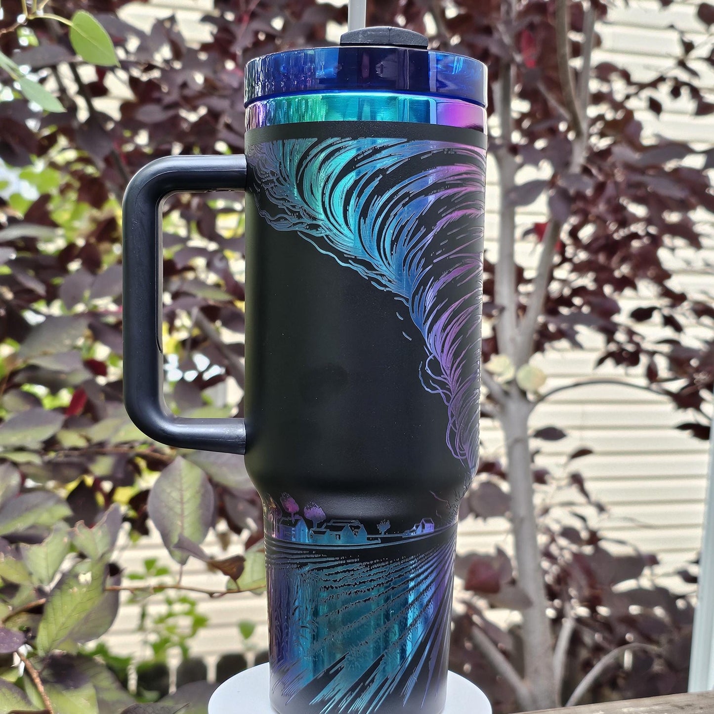 Weather Enthusiast Tumbler - Tornado Engraved Cup for Storm Chasers, 40 oz Stainless Steel Water Bottle with handle, meteorology gift