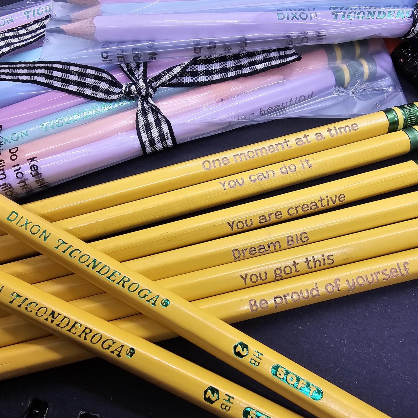 Engraved Affirmation Pencils | Yellow & Pastel Motivational Ticonderoga Pencils | Positive Quotes | Inspirational Gifts | School Supplies