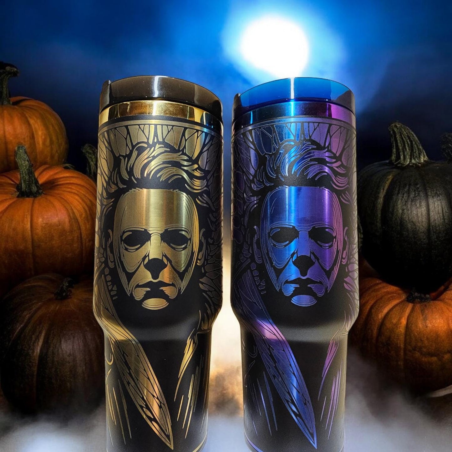 Horror Legends Engraved Tumblers – 20 oz & 40 oz | Michael Meyers, Chuckie, Pennywise, Leatherface, Pinhead, Ghostface and Beetle Juice