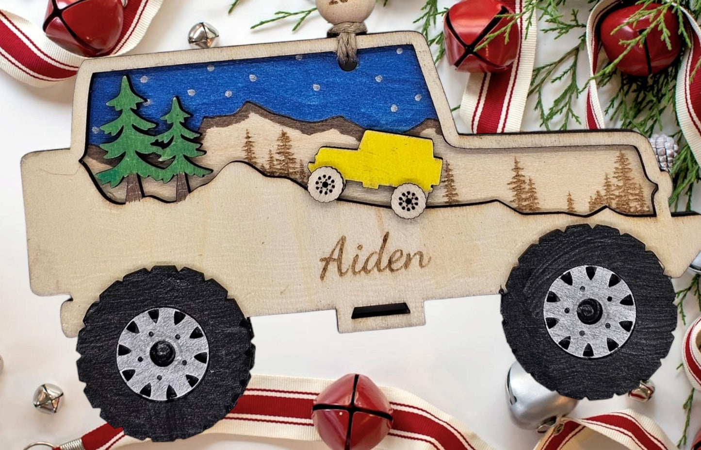 Personalized Off Road Vehicle Ornament, Hand Painted Sunset Stars Design, Christmas Decor