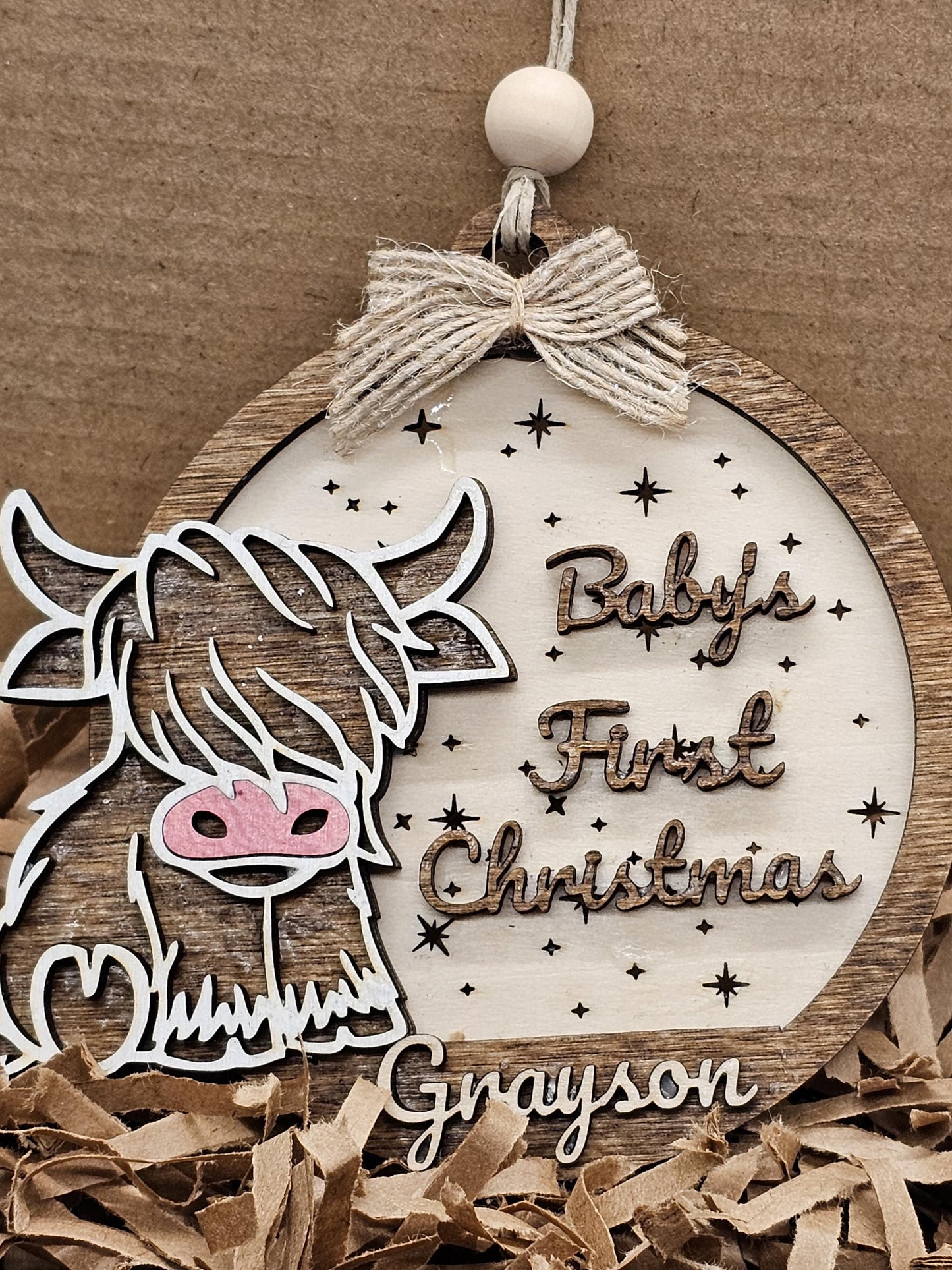 Baby's First Christmas Highland Cow Ornament: Personalized Holiday Decor