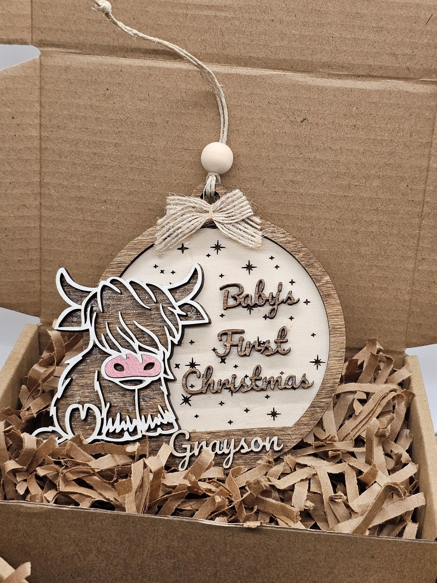 Baby's First Christmas Highland Cow Ornament: Personalized Holiday Decor