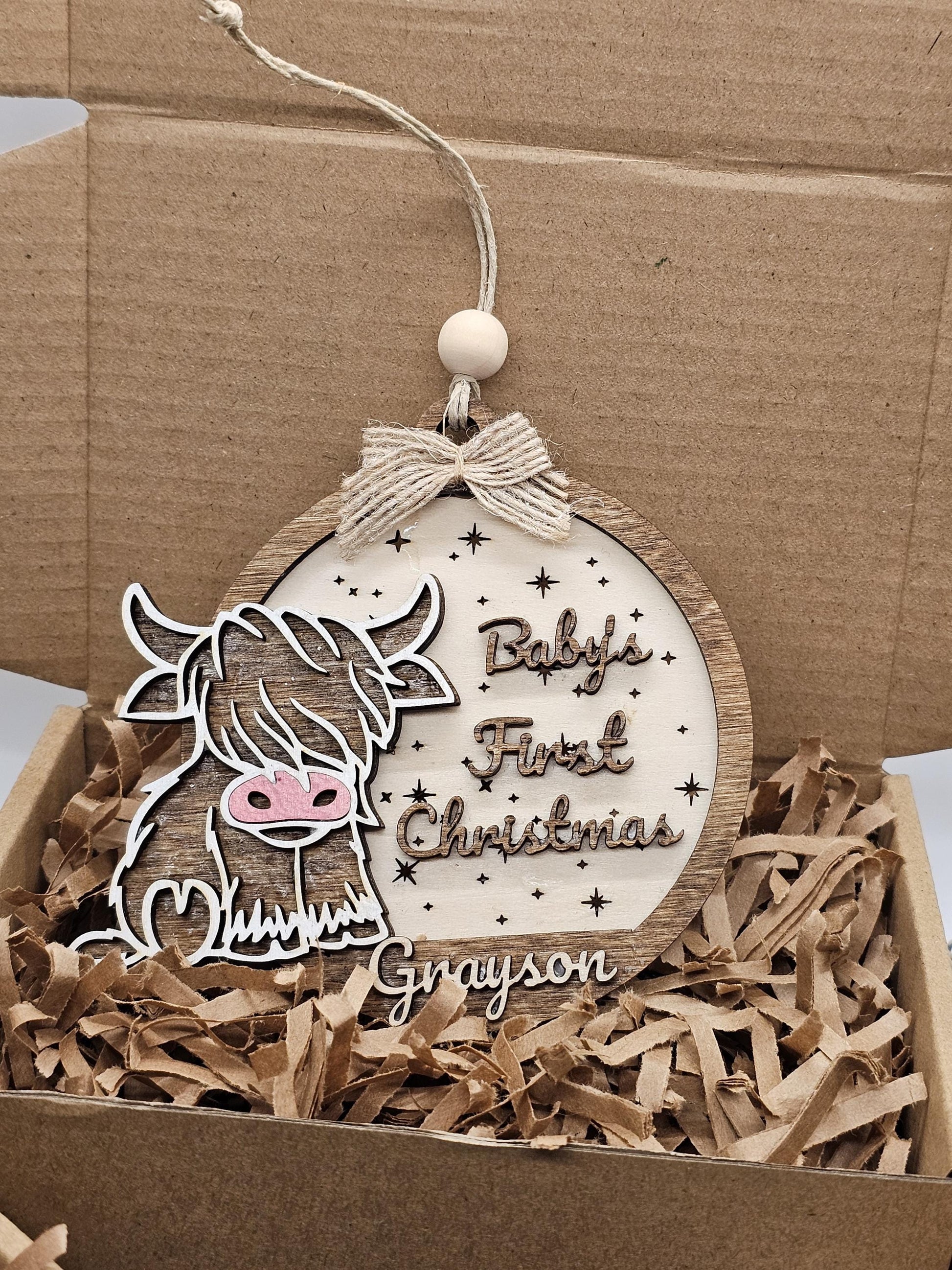 Baby's First Christmas Highland Cow Ornament: Personalized Holiday Decor