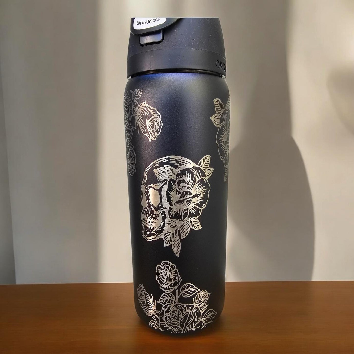 Skull and Roses Owala 24 and 32 oz Owala Flip Cap, leak proof Water Bottle,Elegant & Personalized Drinkware