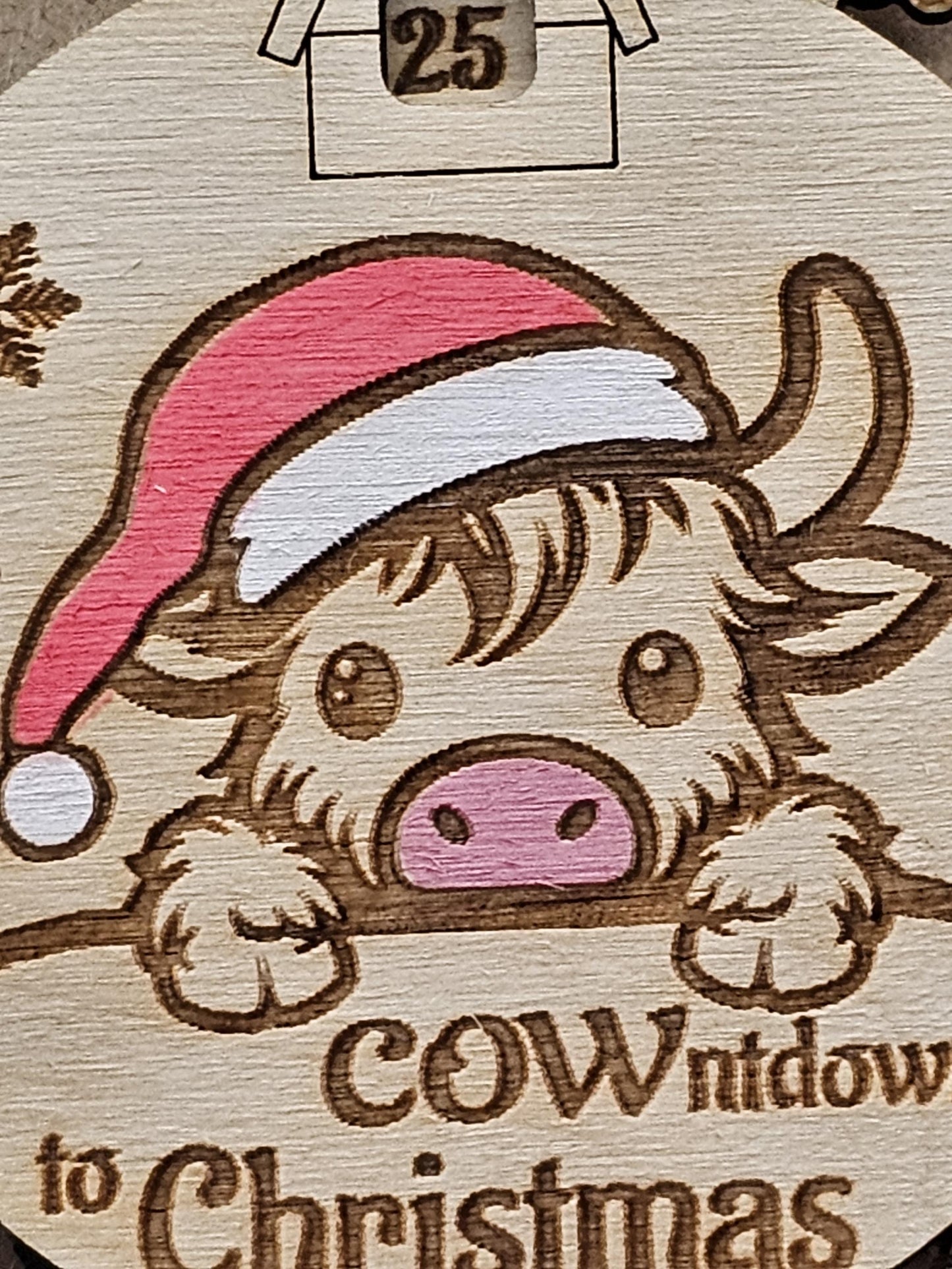 Christmas Countdown Highland Cow, Cute Cow Ornament, Holiday Decor