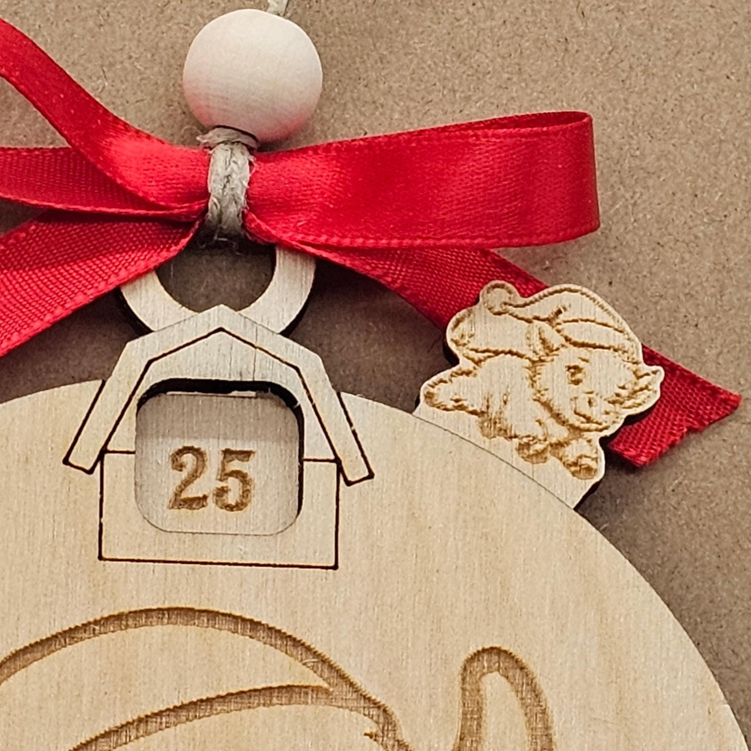 Christmas Countdown Highland Cow, Cute Cow Ornament, Personalized Baby Gift, Holiday Decor