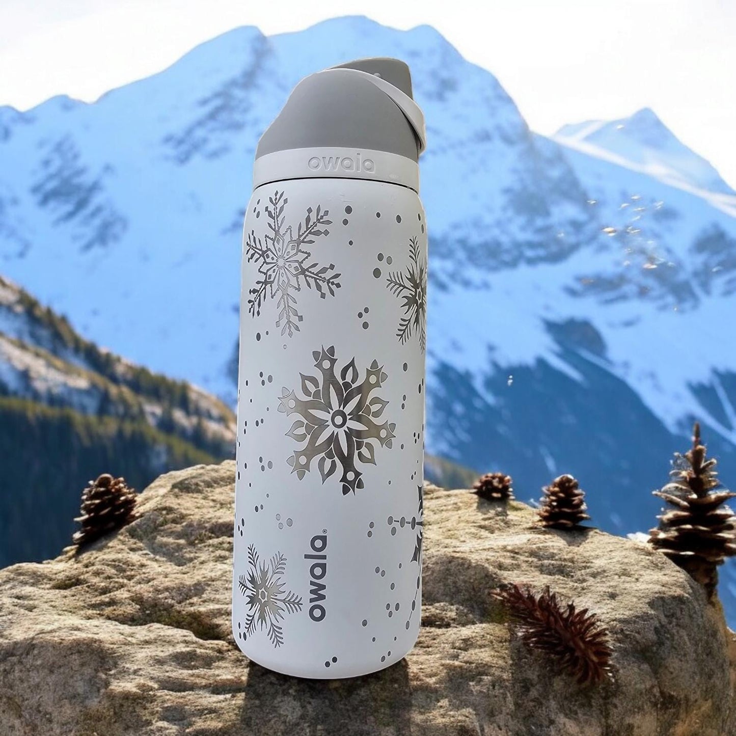Snowflake Engraved Owala 24 and 32 oz Bottle | Winter Design | Elegant & Personalized Drinkware