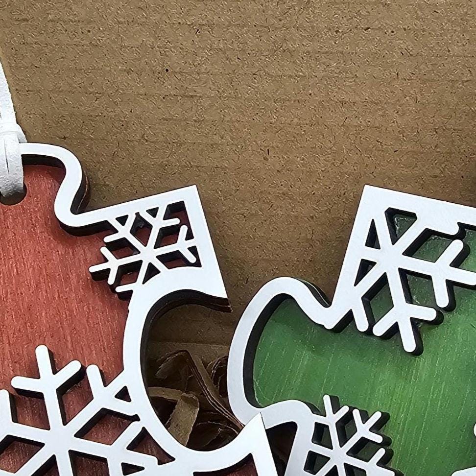 Wooden Puzzle Ornament with Personalization, Custom Name Christmas Decoration, Personalized Holiday Gift