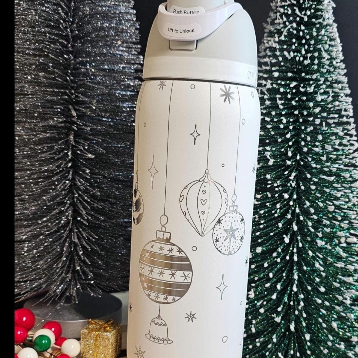 Ornament Engraved Owala 24 and 32 oz Bottle | Silver Ornament Design | Elegant & Personalized Drinkware