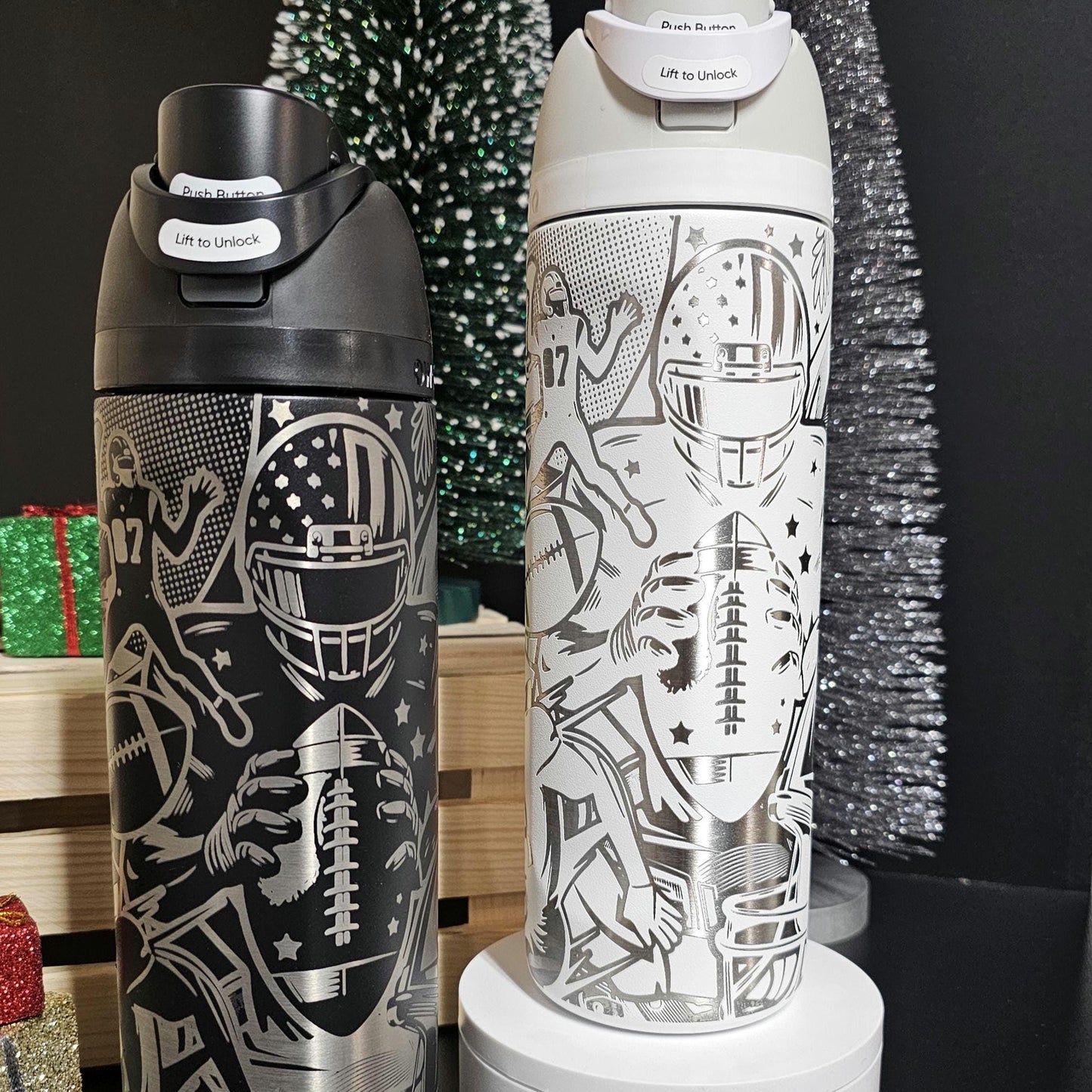 Owala Football Theme Drink Bottle, 40, 32, 30, 24 and 16 ounce BPA-Free Bottle, Flip Cap, leak proof Water Bottle, Sports Enthusiast Gift