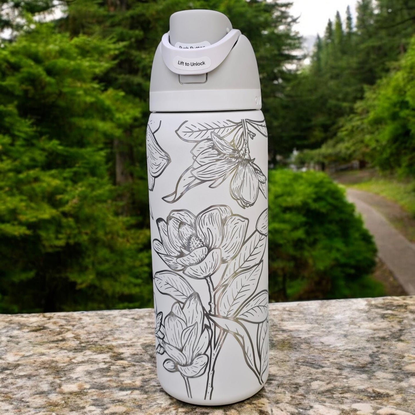 Magnolia Engraved Owala 24 and 32 oz Bottle | Flower Design | Elegant & Personalized Drinkware