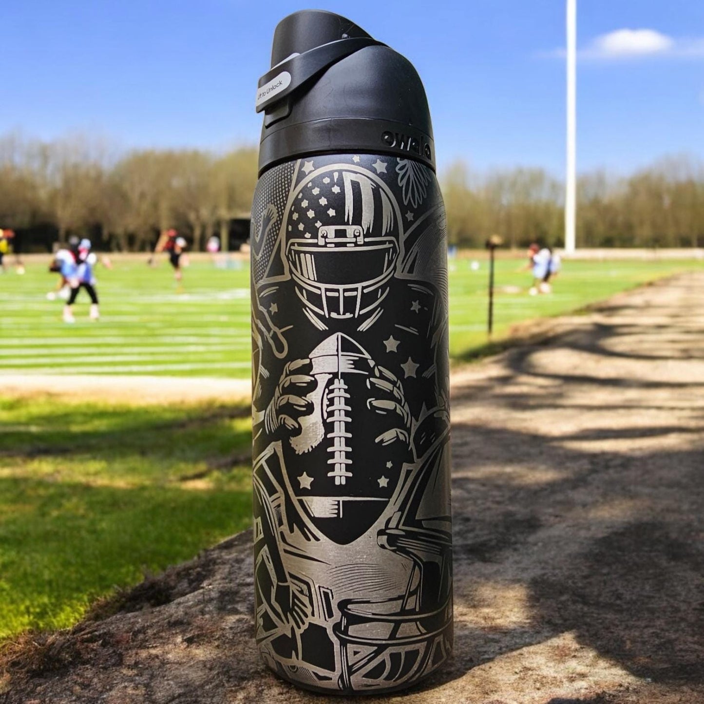 Owala Football Theme Drink Bottle, 40, 32, 30, 24 and 16 ounce BPA-Free Bottle, Flip Cap, leak proof Water Bottle, Sports Enthusiast Gift