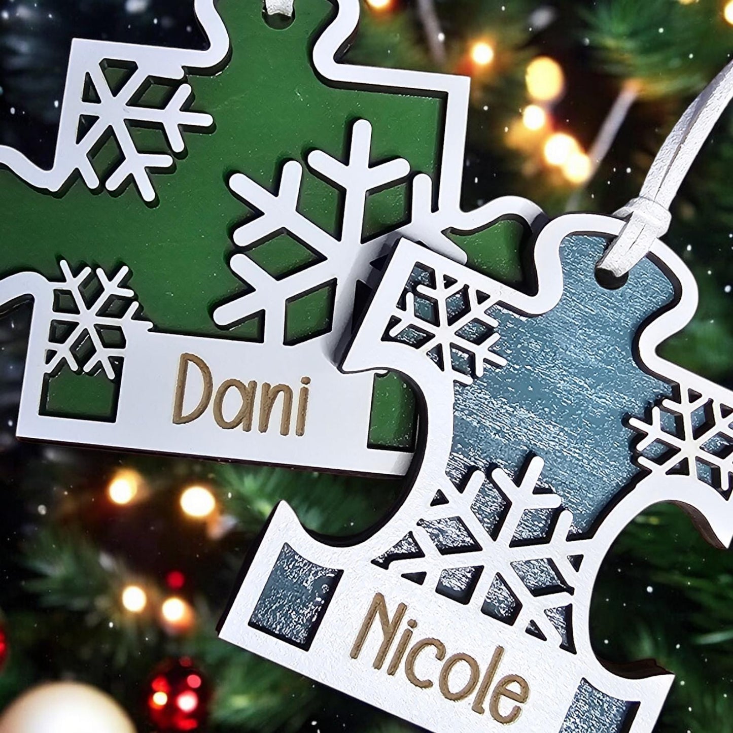 Wooden Puzzle Ornament with Personalization, Custom Name Christmas Decoration, Personalized Holiday Gift