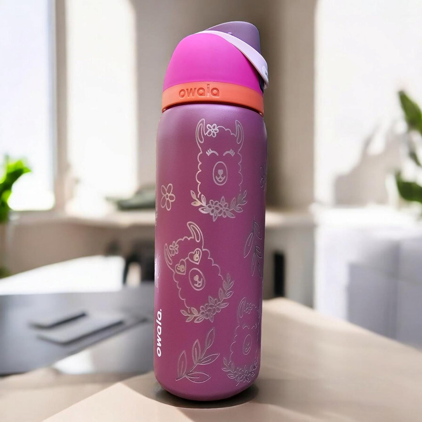 Llama Laser Engraved Owala 24 and 32 oz Bottle | Silver llama Design | fun & Personalized Drinkware