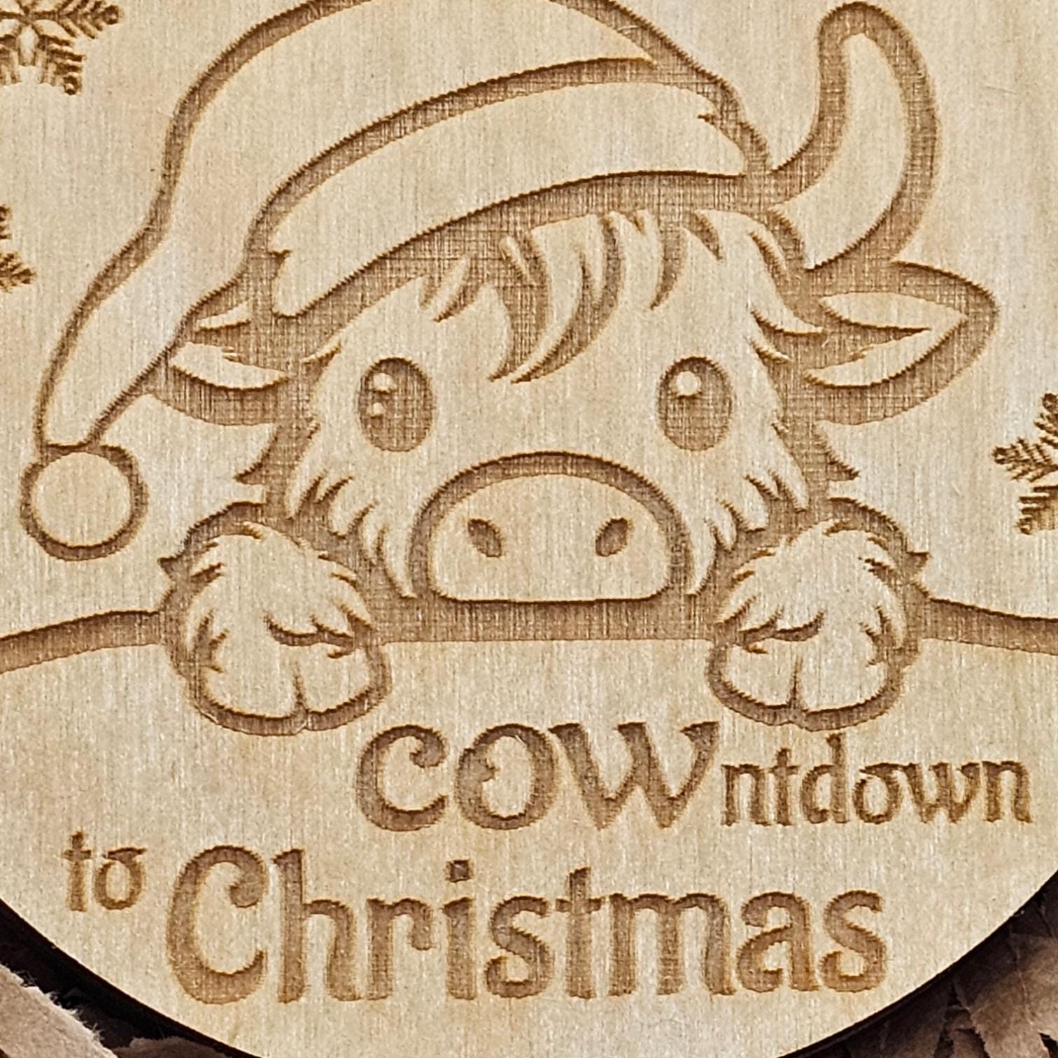 Christmas Countdown Highland Cow, Cute Cow Ornament, Personalized Baby Gift, Holiday Decor