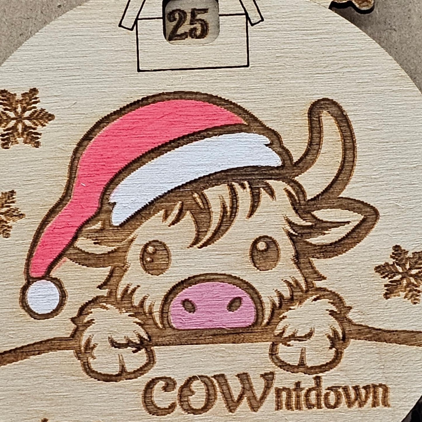 Christmas Countdown Highland Cow, Cute Cow Ornament, Holiday Decor