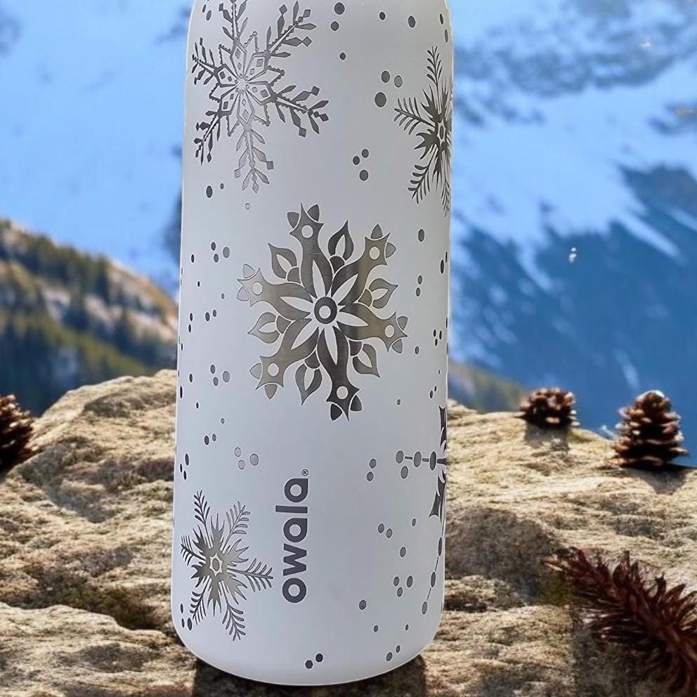 Snowflake Engraved Owala 24 and 32 oz Bottle | Winter Design | Elegant & Personalized Drinkware