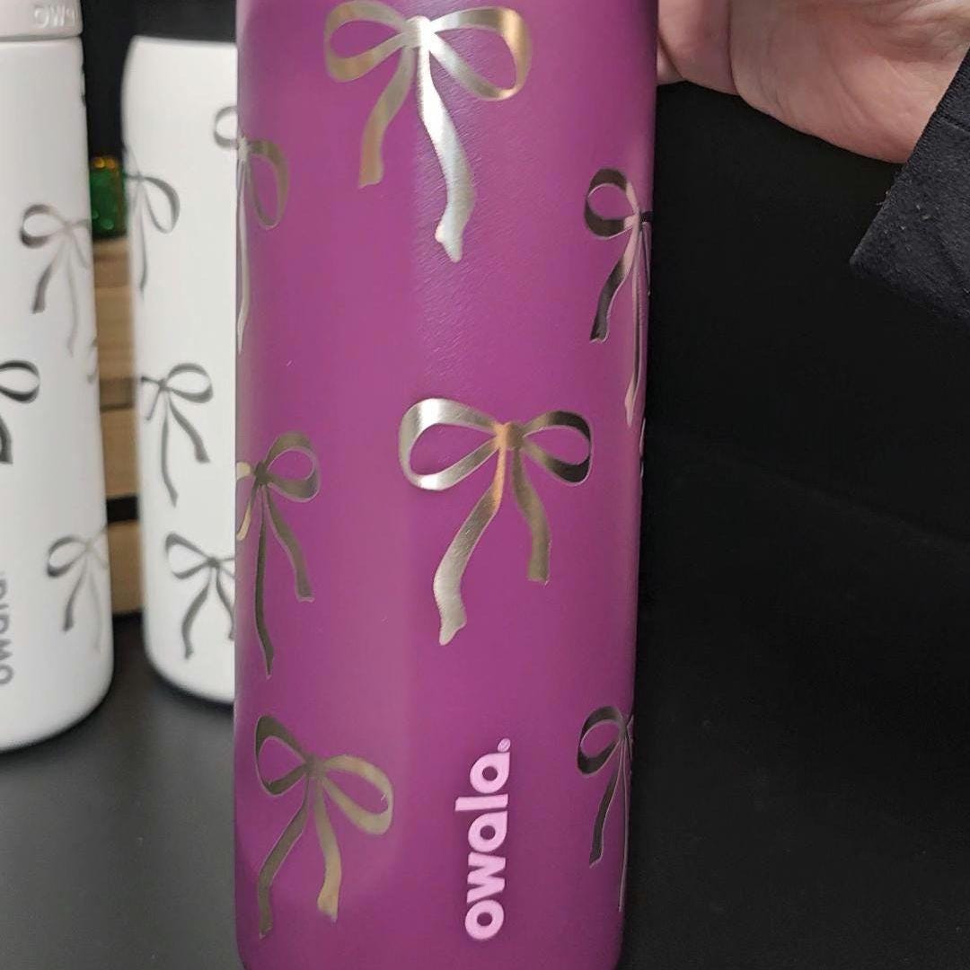 Bow Engraved Owala Water Bottle: Silver Bows, Coquette Drinkware