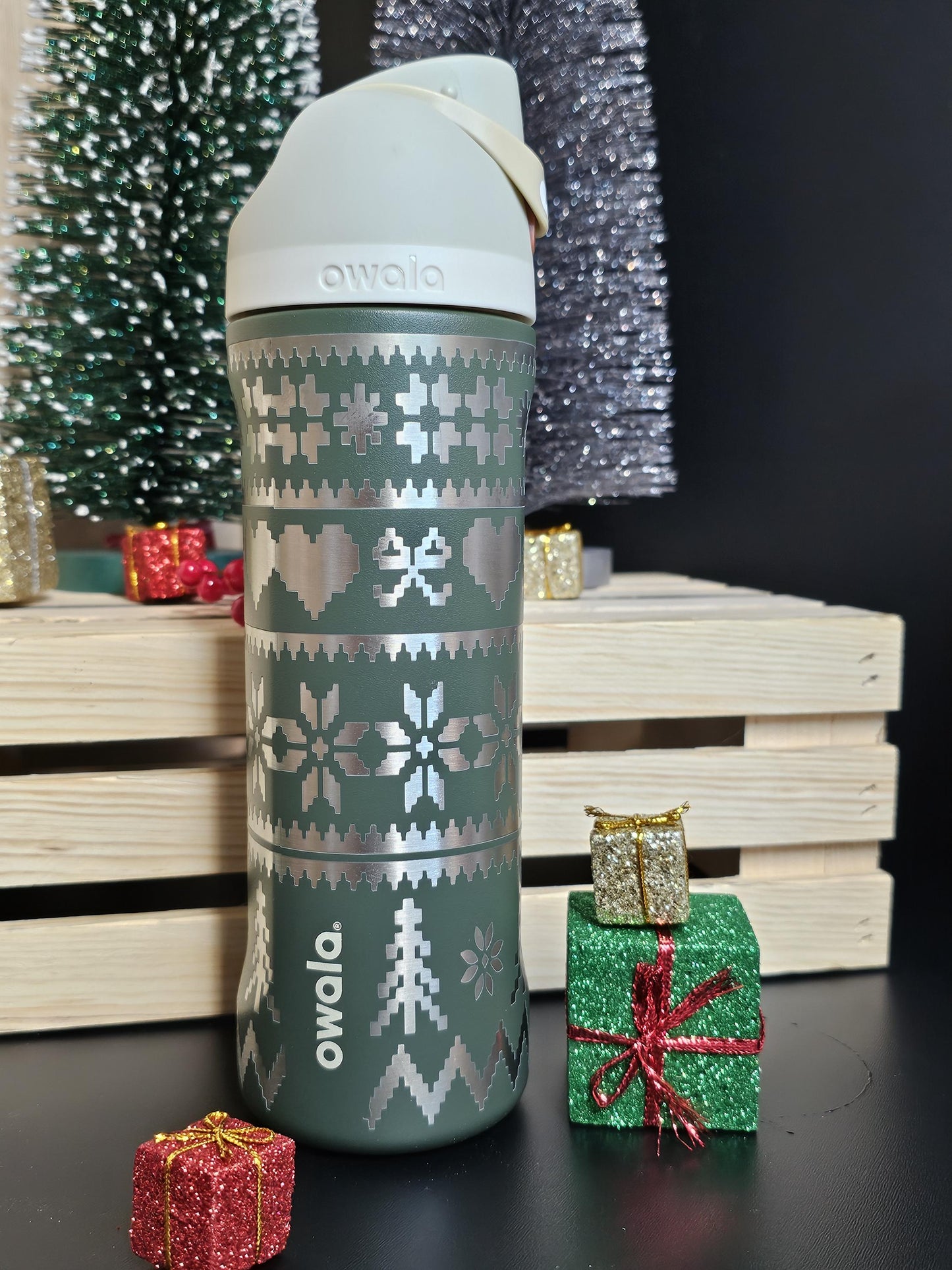 Winter sweater Engraved Owala 24 and 32 oz Bottle | Ugly Christmas Sweater Lover Gift | Elegant & Personalized Drinkware