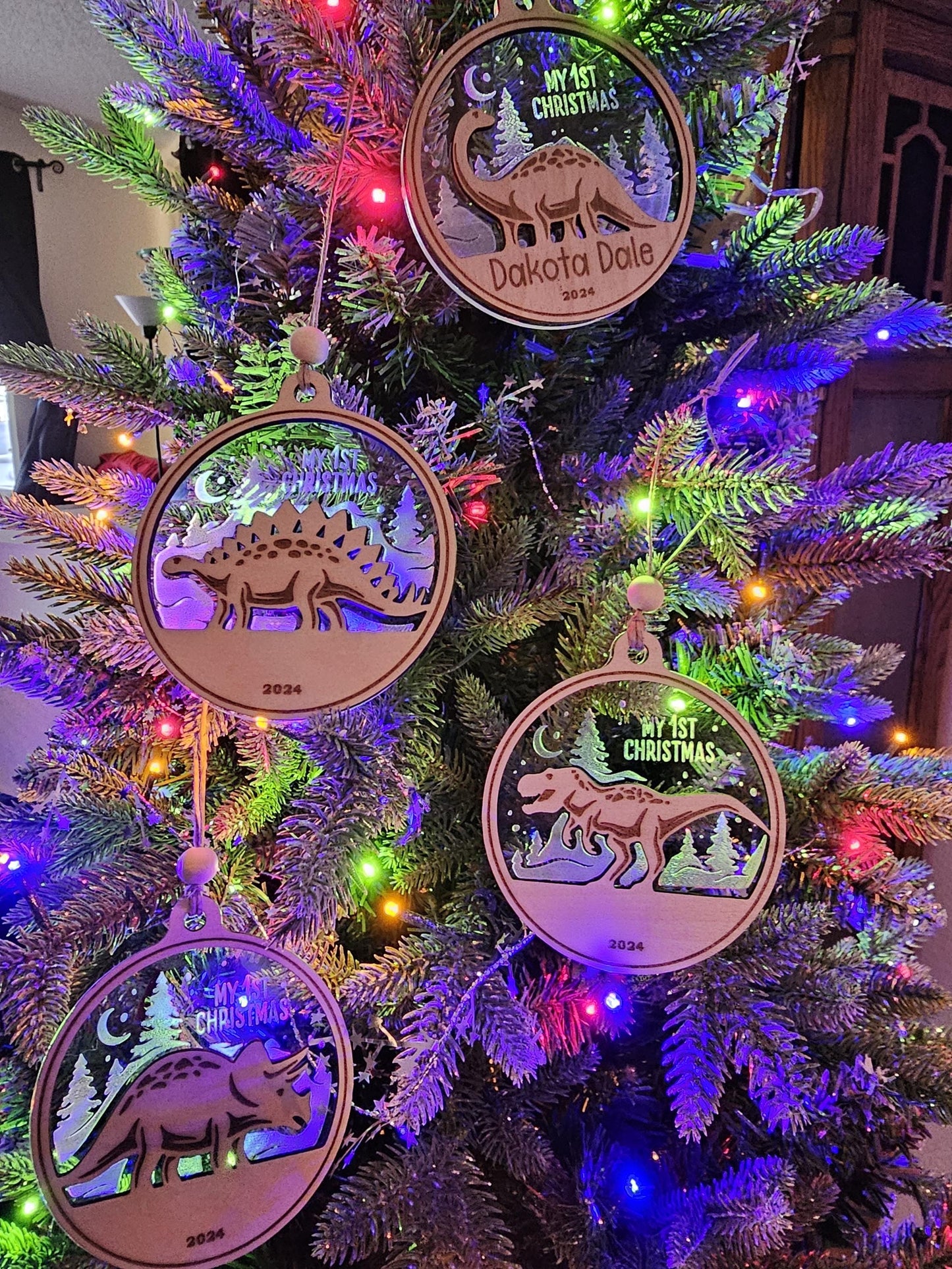 Baby's First Christmas Dinosaur, Dinosaur Ornament, Personalized Baby Gift, Holiday Decor