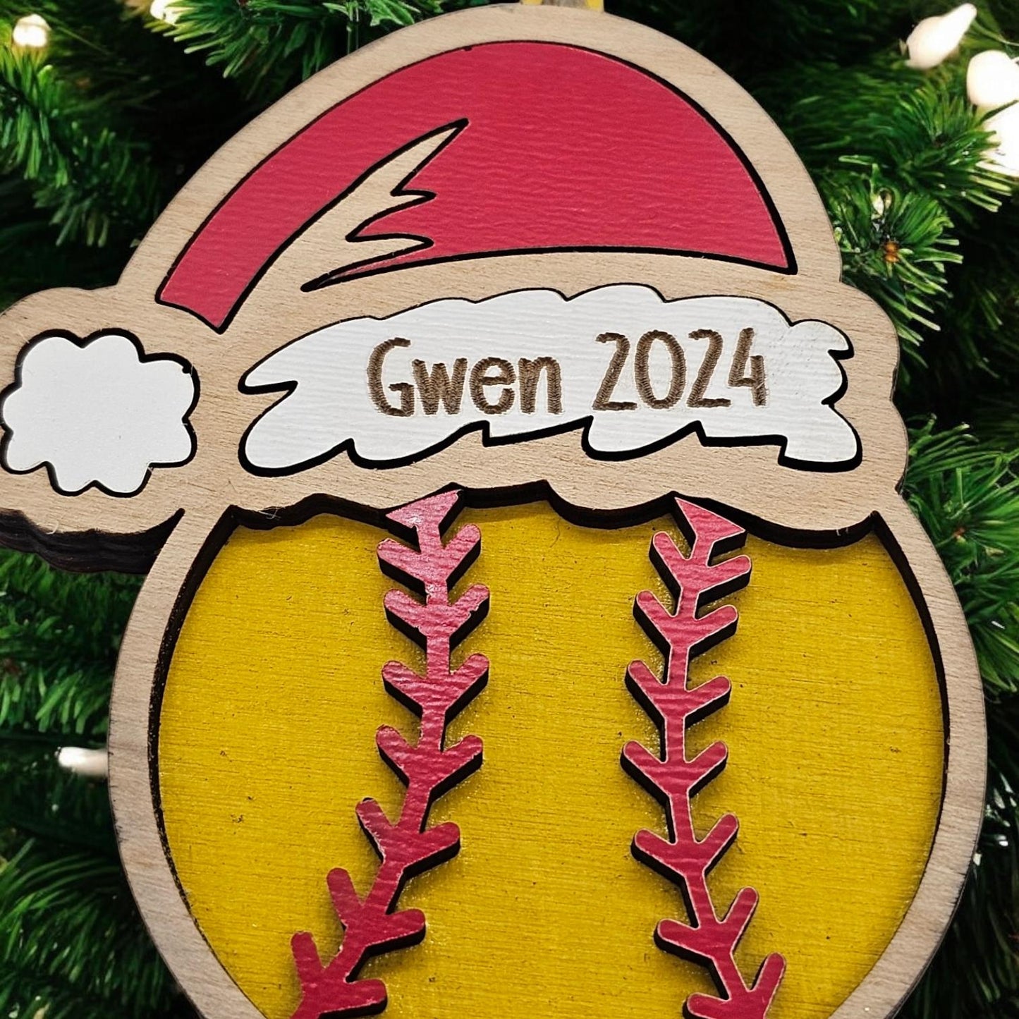 Personalized Santa Softtball Ornament with Personalization, Custom Name Christmas Decoration, Personalized Holiday Gift