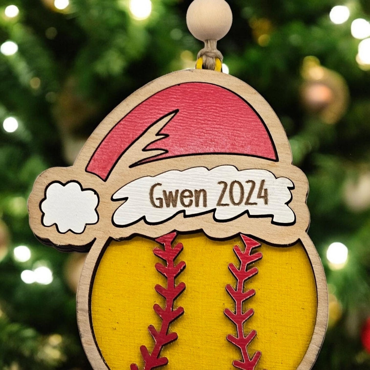Personalized Santa Softtball Ornament with Personalization, Custom Name Christmas Decoration, Personalized Holiday Gift