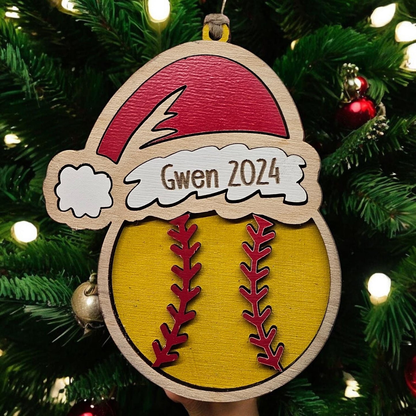 Personalized Santa Softtball Ornament with Personalization, Custom Name Christmas Decoration, Personalized Holiday Gift