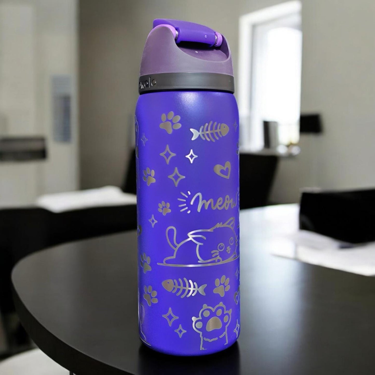 Cat Lover Laser Engraved Owala 24 and 32 oz Bottle | Silver Bows Design | Elegant & Personalized Drinkware