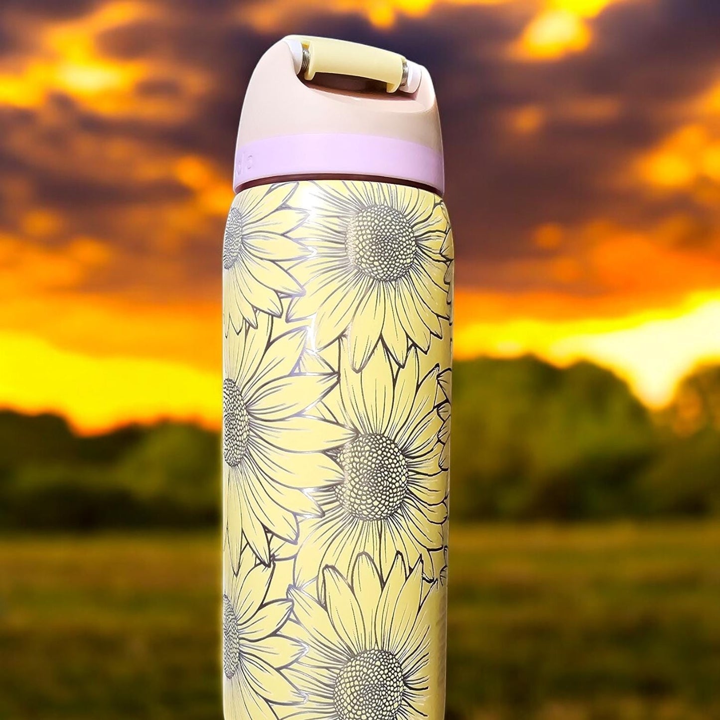 Sunflower Design Owala Water Bottle - 24, 30, 32 and 40 oz | Personalized Drinkware, Owala Sway