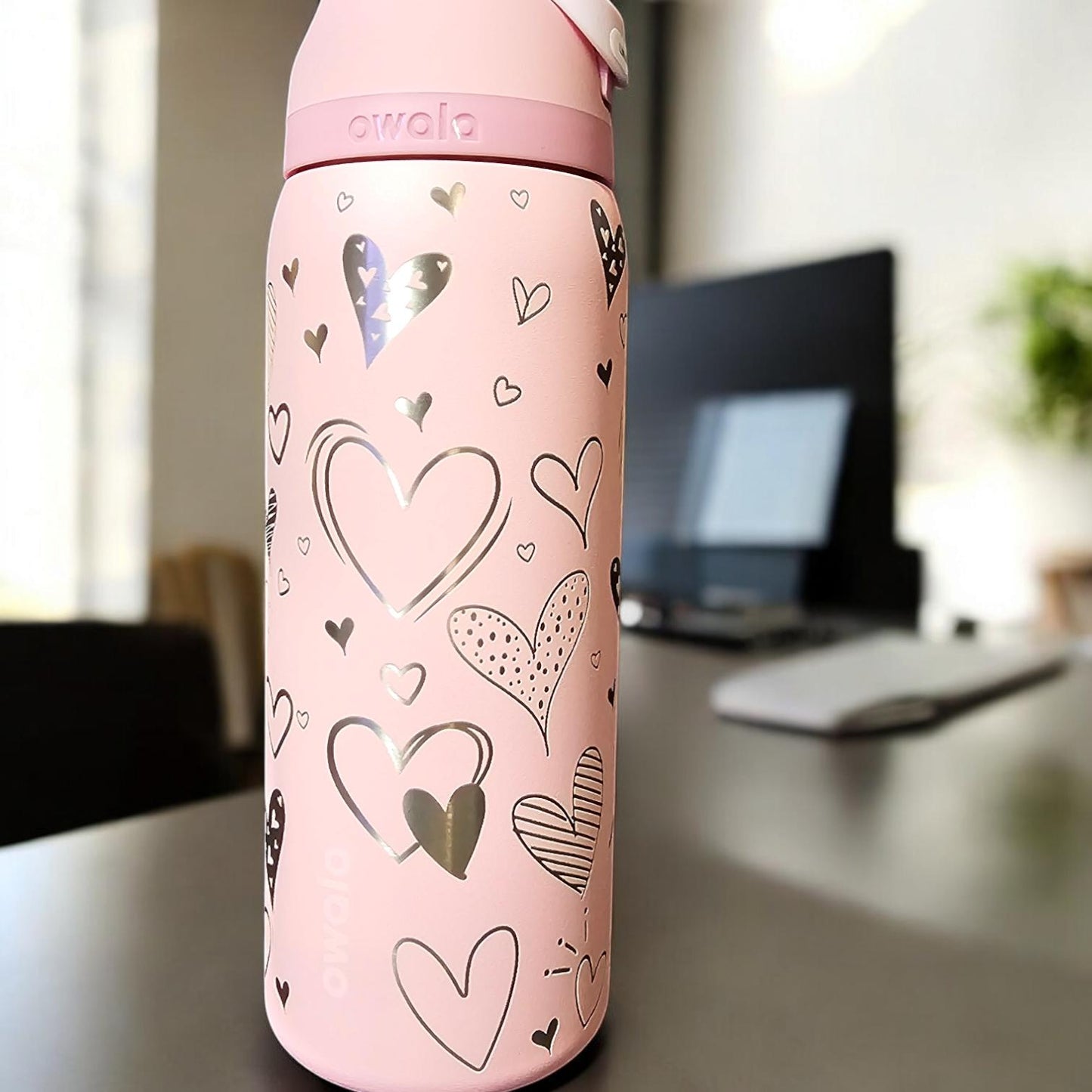 Heart Doodle Engraved Owala 24 and 32 oz Bottle | Valentine's Day Owala