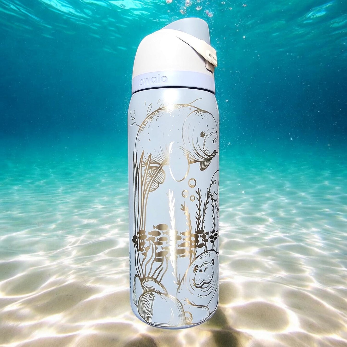 Manatee Engraved Owala 24, 30, 32 and 40 oz Bottle | Elegant & Personalized Drinkware | Freesip and Sway, Hydration Gift for Ocean Lovers