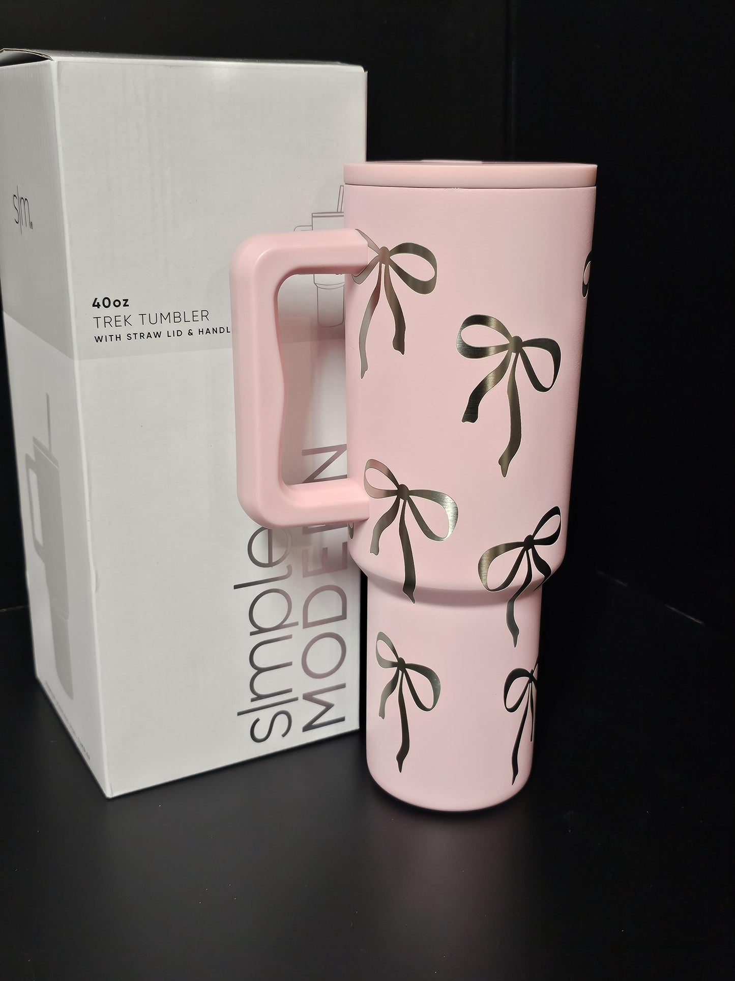 Simply Modern Coquette Engraved 40 and 30 oz Bottle | Silver Bows Design | Elegant & Personalized Drinkware
