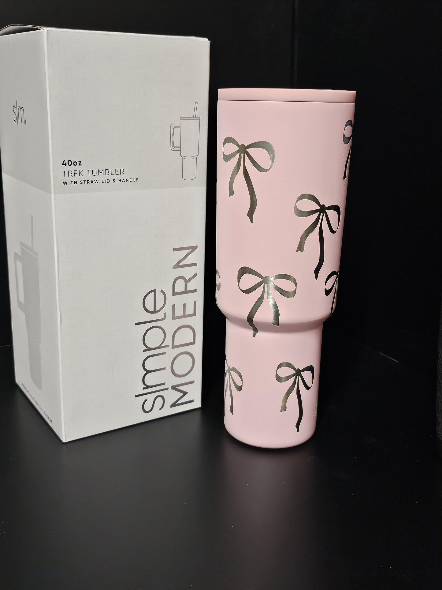 Simply Modern Coquette Engraved 40 and 30 oz Bottle | Silver Bows Design | Elegant & Personalized Drinkware