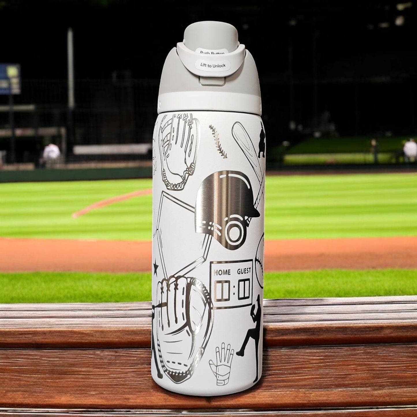 Owala Baseball Theme Drink Bottle, 32, 24 and 16 ounce BPA-Free Bottle, Flip Cap, leak proof Water Bottle, Sports Enthusiast Gift