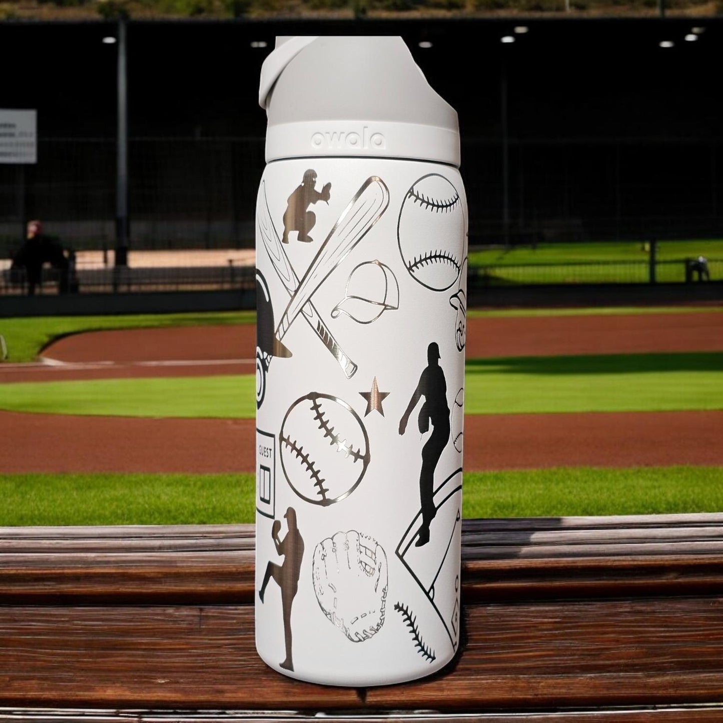 Owala Baseball Theme Drink Bottle, 32, 24 and 16 ounce BPA-Free Bottle, Flip Cap, leak proof Water Bottle, Sports Enthusiast Gift