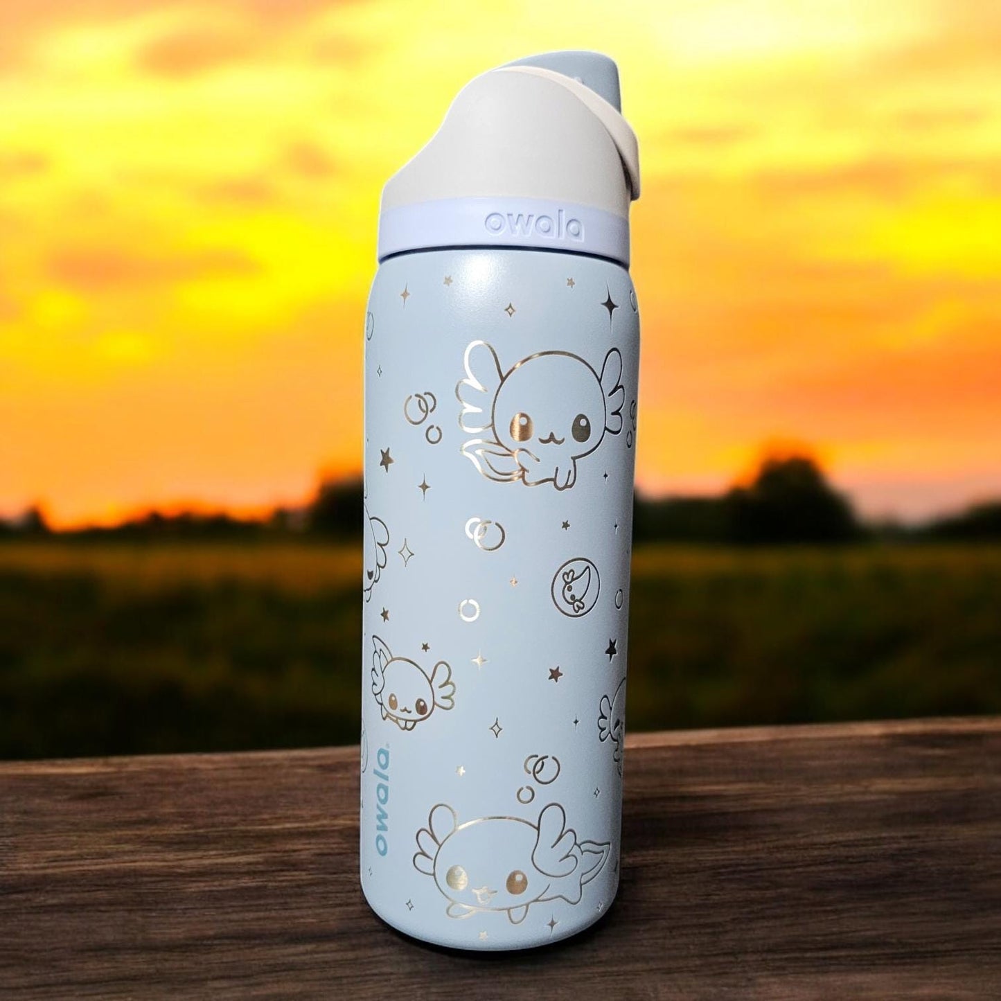 Axolotl Owala 20, 24, 30, 32 and 40 oz Bottle | Custom Engraved Owala free sip, sway and Smooth sip bottles
