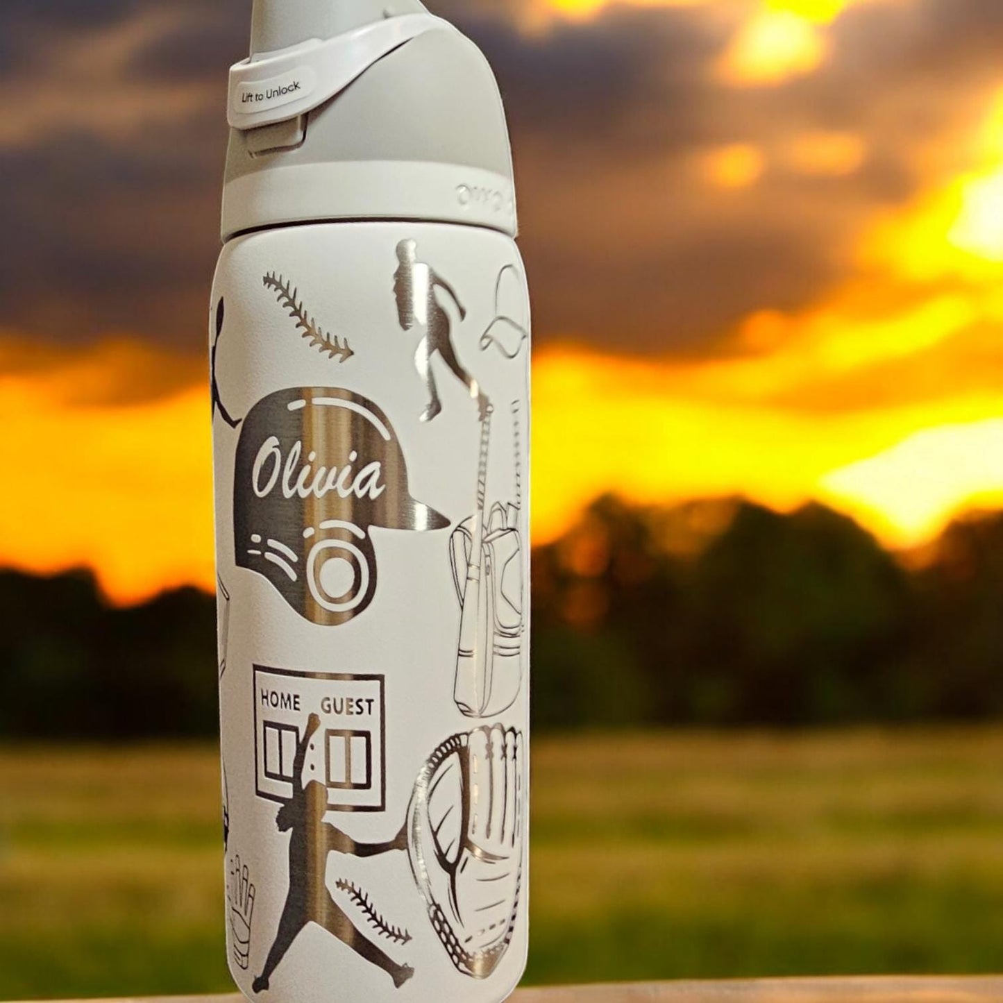 Owala Softball Theme Drink Bottle, 32, 24 and 16 ounce BPA-Free Bottle, Flip Cap, leak proof Water Bottle, Sports Enthusiast Gift
