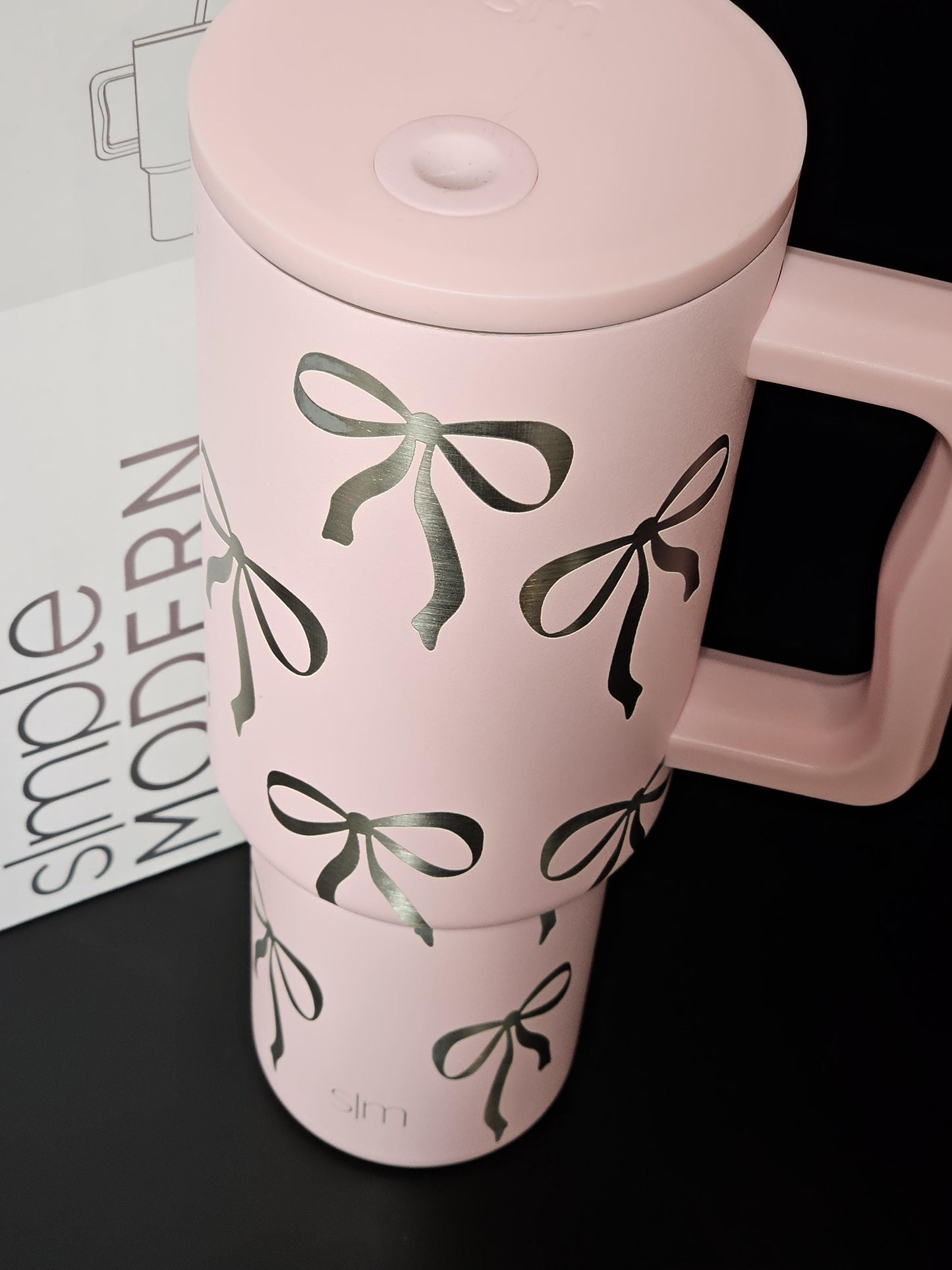Simply Modern Coquette Engraved 40 and 30 oz Bottle | Silver Bows Design | Elegant & Personalized Drinkware