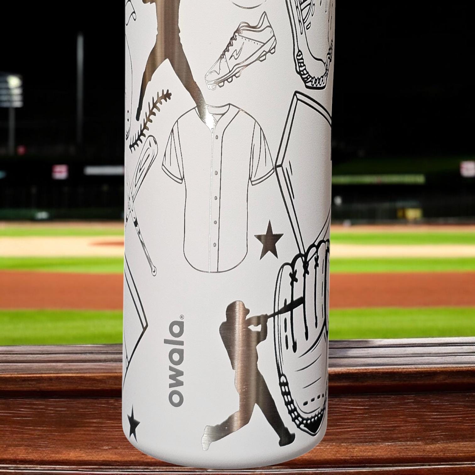 Baseball Engraved Owala Water Bottle: personalize with name and jersey number