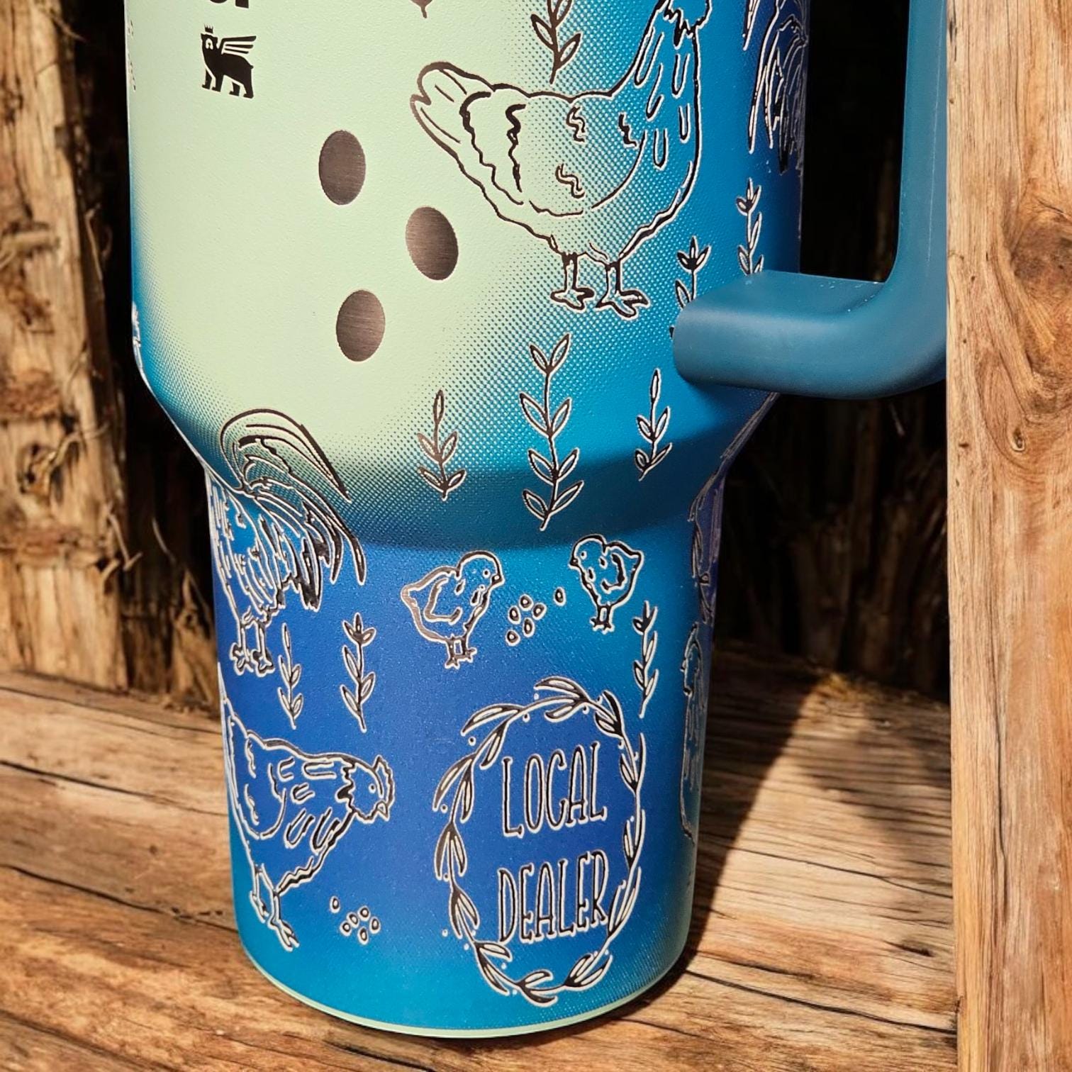 Engraved Chicken Stanley Bottle: 30 or 40 oz, Floral Design