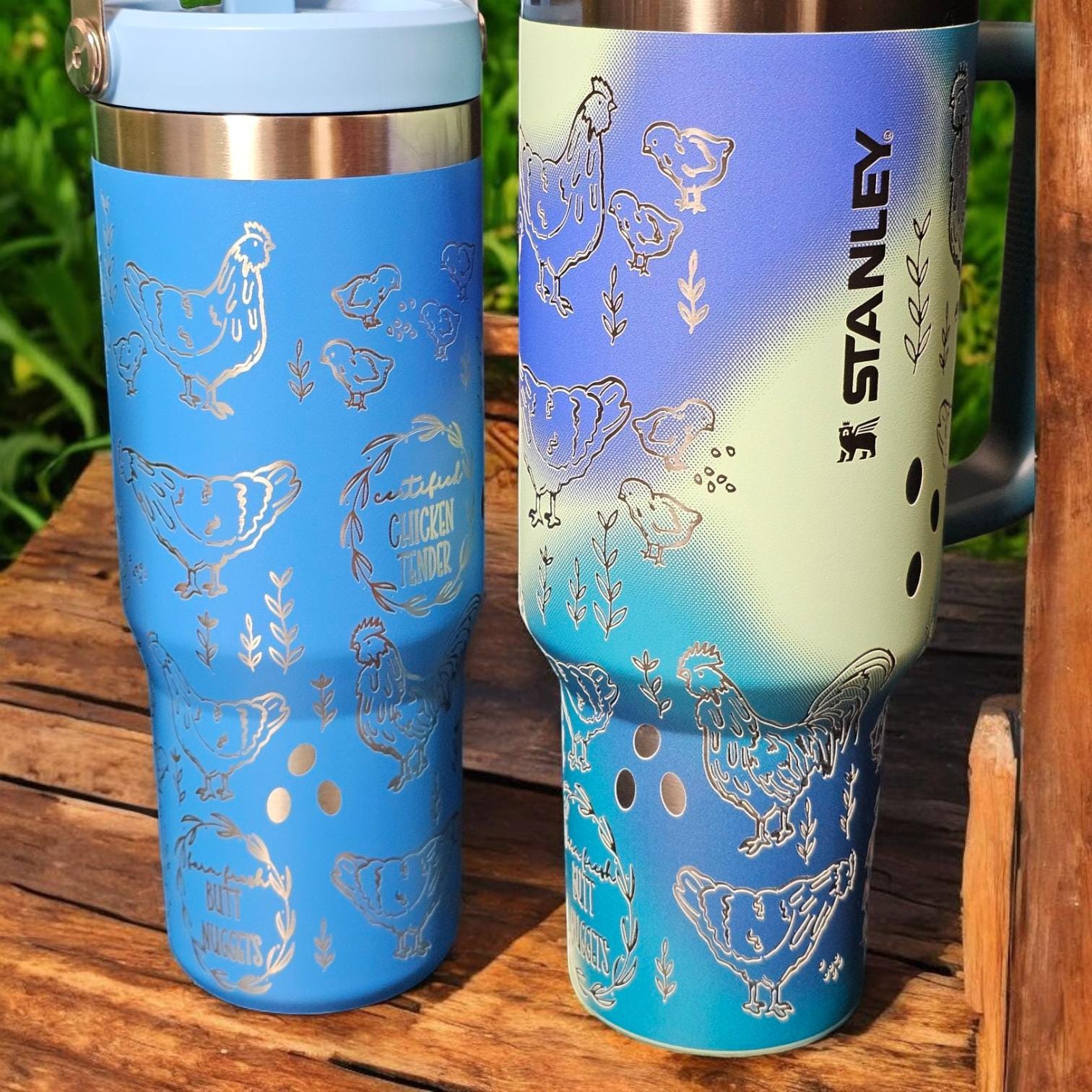 Engraved Chicken Stanley Bottle: 30 or 40 oz, Floral Design